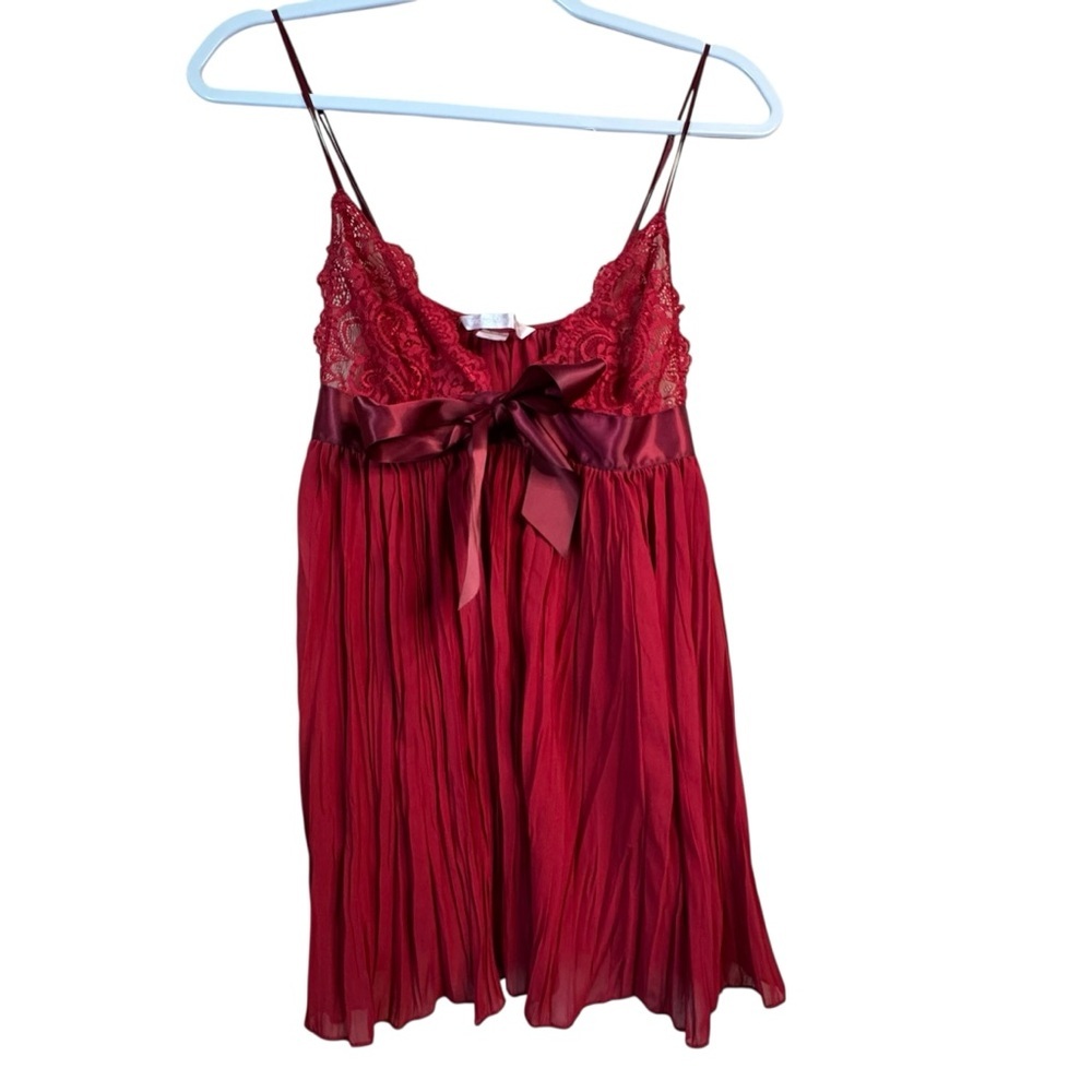 Y2K Victoria’s Secret Sheer Burgundy Crinkle Pleat Chiffon & Lace Babydoll M N36